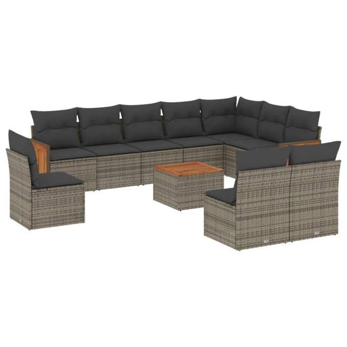 VidaXL Salon de Jardin avec Coussins 11 pcs, Canapés de Terrasse, Ensemble de Meubles de Patio, Mobilier d'Extérieur, Gris 3260163