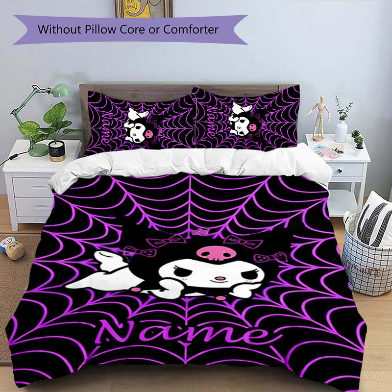 3pcs Kuromi6 Cover Set - Personalized Name, HD Printed Bedding with 1 Cover and 2 Pillowcases - Perfect for Home Decor, Easy Care