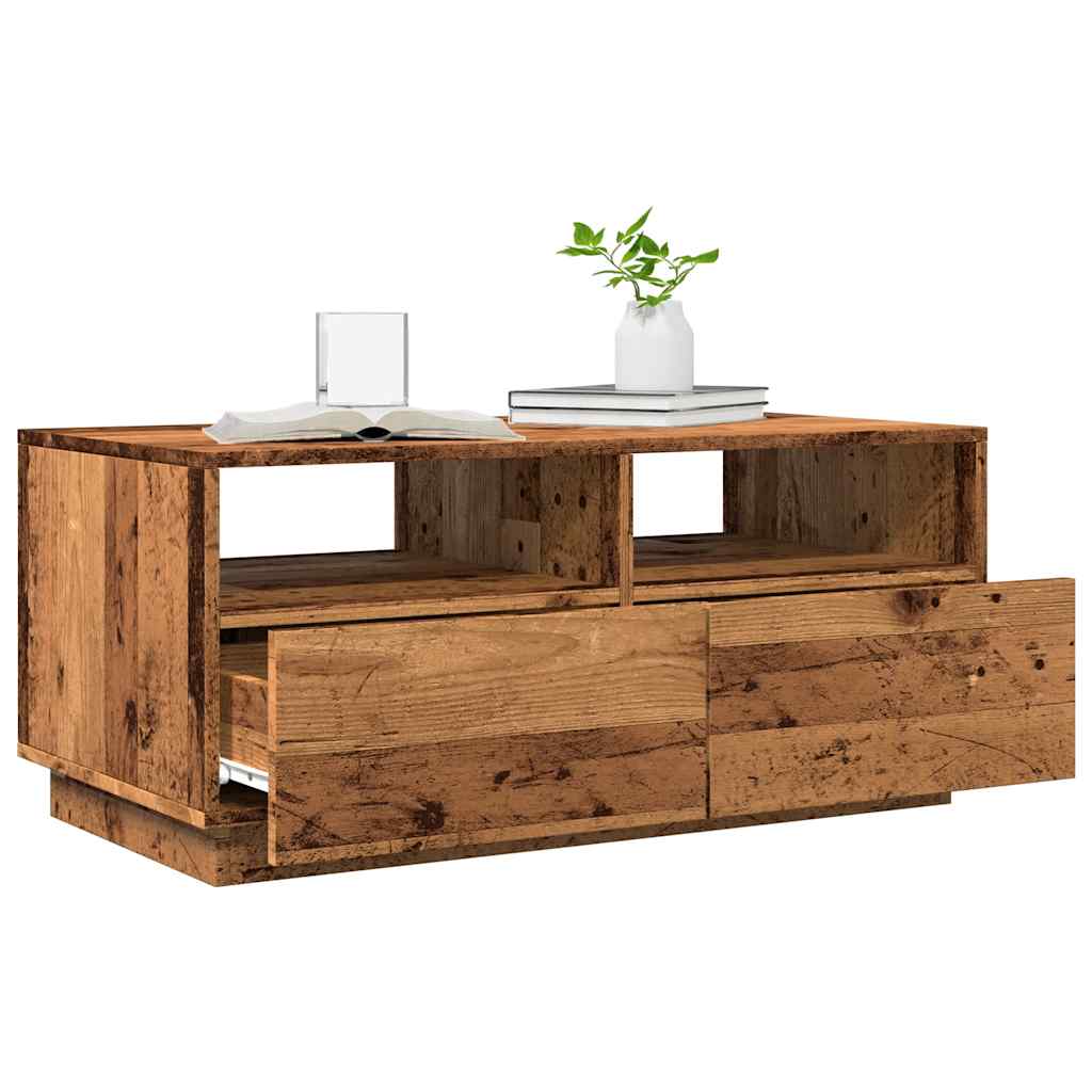 Coffee Table with LED Lights Reclaimed Wood Look 90x49x40 cm
