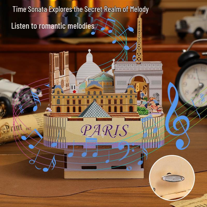 3D Wooden Paris Music Box Puzzle – Romantic Ornament & Decompression Toy