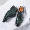 Fashionable Green Spring and Autumn Men's Pointed Lace Up Formal Leather Shoes New Men's Comfortable Carved Block Leather Shoes