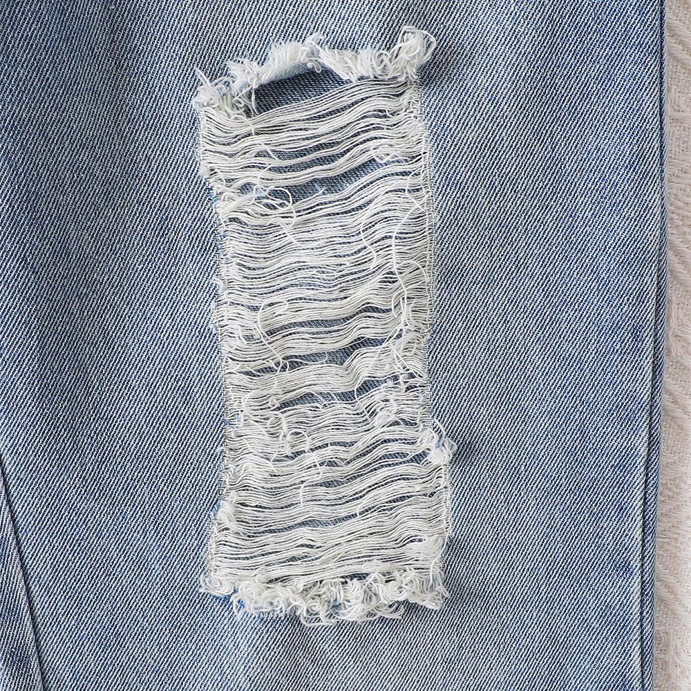 Модный комплект для девочек, летний детский милый и классный асимметричный топ с бретелькой через шею + рваные джинсы