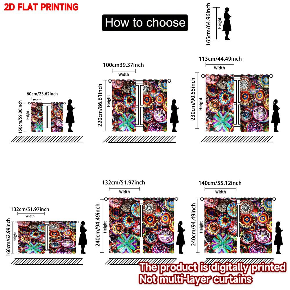 2D flat printing 2pcs Party Curtains Colorful Woven Circles Digital Printed Polyester Drapes All Season Party & Holiday Decor