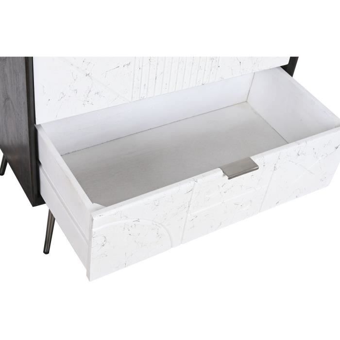 Caisson À Tiroirs - Bois De Manguier - 70 X 40 X 105 Cm - Blanc - Brun Foncé - Meuble De Bureau