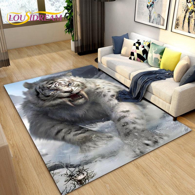 3D зверь, мультяшное животное, тигр, саблезубый, коврик, коврик для гостиной, спальни, диван, коврик для украшения, нескользящий напольный коврик