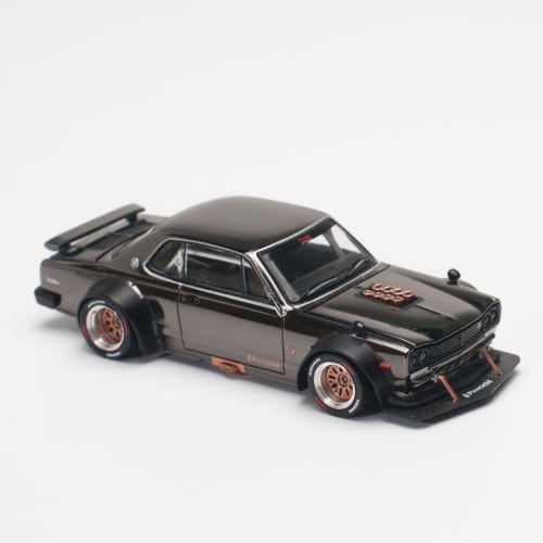 POP RACE 1/64 SKYLINE GT-R V8 DRIFT (HAKOSUKA) DARK CHROME Finished Product