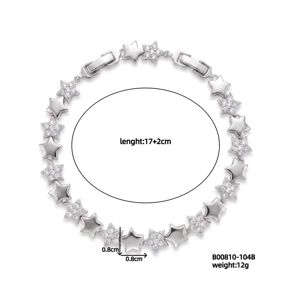 Trendy 18K Gold Plated Star Shape Micro Pave Zircon Bracelet Elegant Women Daily Bling Wrist Chain Jewelry Ready Stock