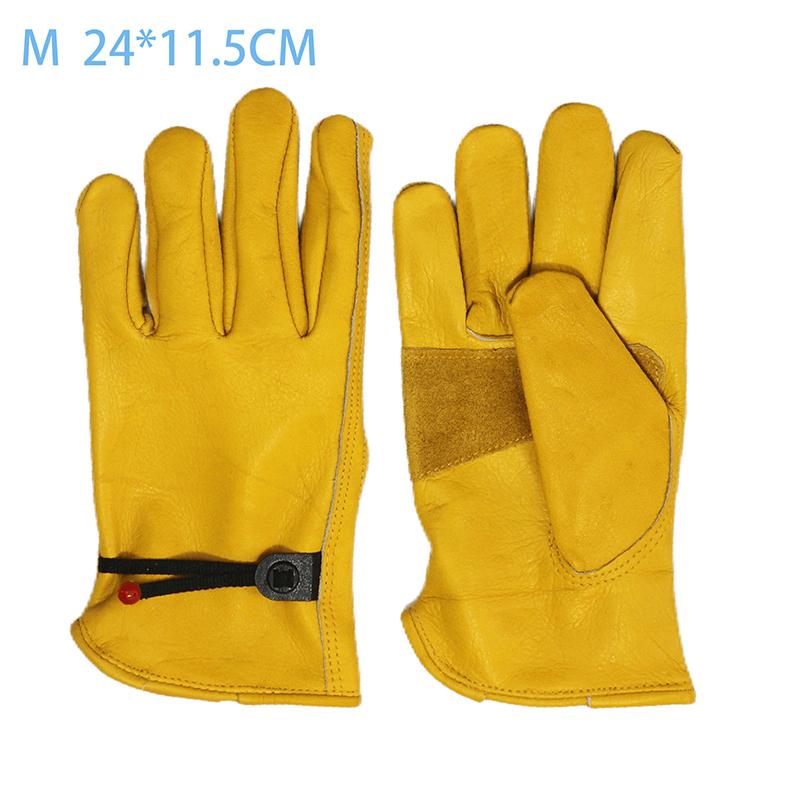 Security Protection Gloves Cowhide Leather Gardening Gloves With Reinforced Palm Stretchable Wrist Tough Working Glove For Wood