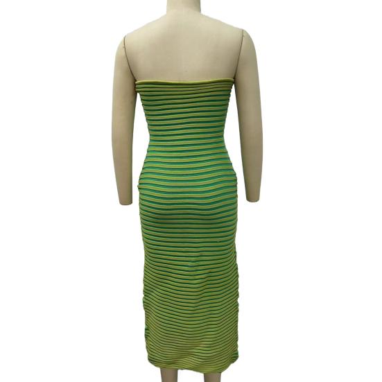 Женское летнее облегающее платье макси-труба в рубчик без бретелек выходное вечернее платье в полоску без рукавов трикотажное длинное платье