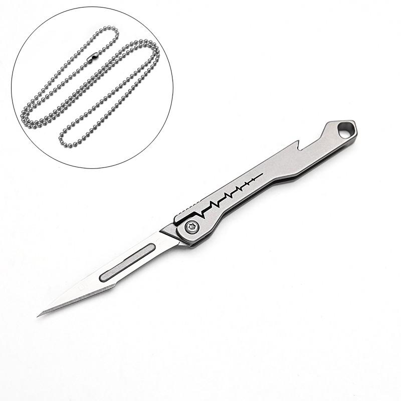 Mini Folding Knife with 10pcs Replacement Blades Titanium Alloy Pocket Knife Keychain Multitool Bottle Opener Unboxing Survival