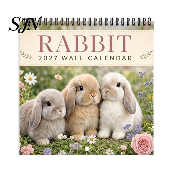 Professional Scheduling Planner 2027 Cute Rabbit Wall Calendar, 12-Month Bunny Photography with Desktop Organization Tool Double Coil Binding,