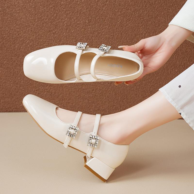 Туфли Мэри Джейн Augustine черного цвета Женские 2025 Новые Весенне-летние На низком каблуке Французский вечерний темперамент Туфли с квадратным носком