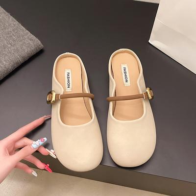 Мягкая подошва, сумка на голову, полушлепанцы женские, для улицы, 2025, новые, весенне-летние, на плоской подошве, для беременных, обувь на один педаль, с полуподдержкой, одинарная обувь