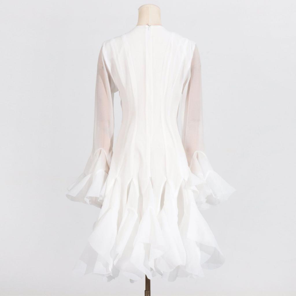 Однотонные платья с пуговицами, слим-фит для женщин, с круглым вырезом, длинными рукавами, высокой талией, лоскутным узором, оборками, женская мода, новинка