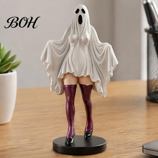 Retro Style Weird Home Accessories Gothic Ghost Lady Sculpture, Halloween Resin Shrouded Woman Figurine, Mythical Creative Statue for Birthday