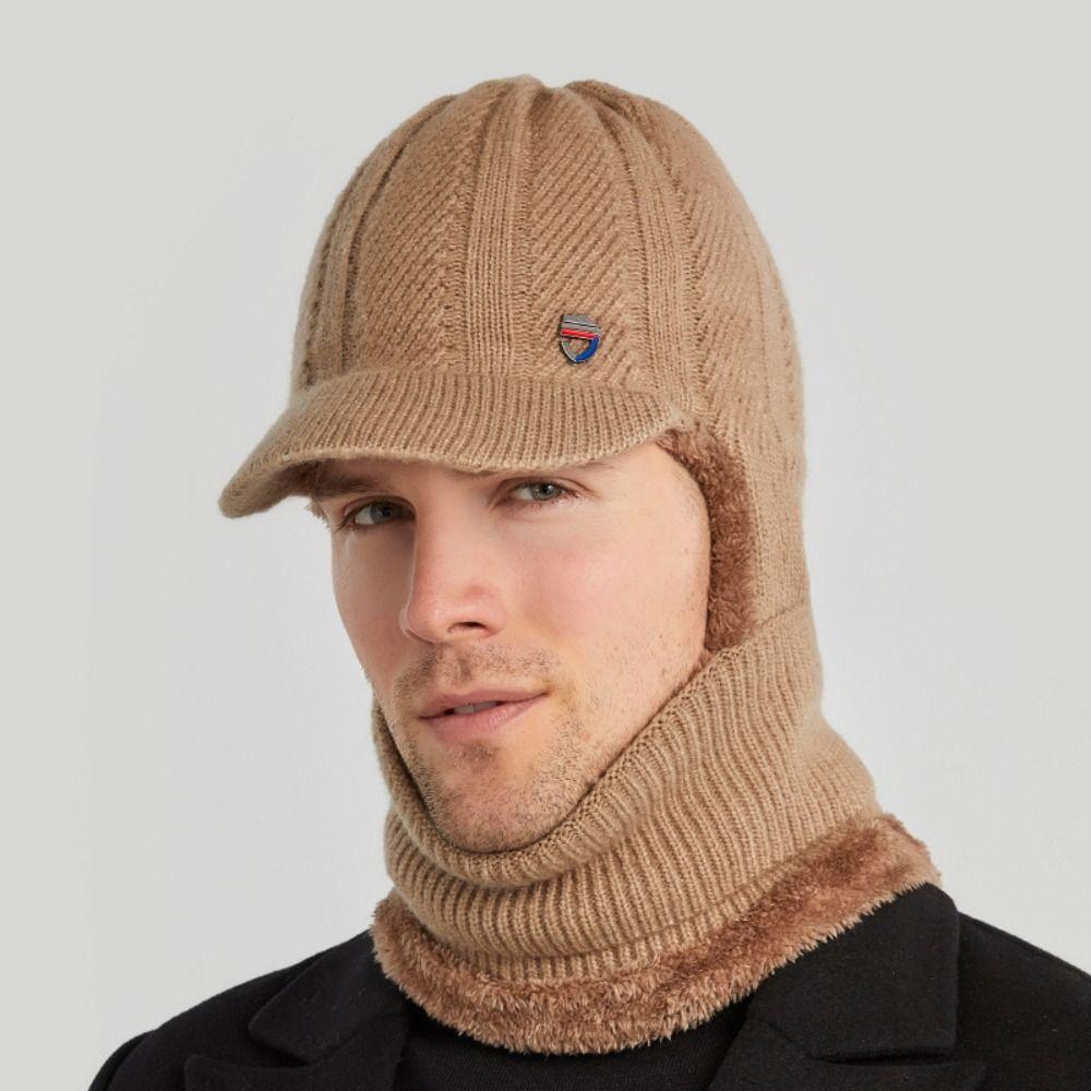 Hoodie Winter Neckerchief Men 3 in 1 Peaked Cap Fashion Men Knitted Hat Outdoor