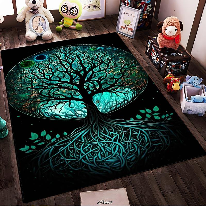 "Tree of Life Pattern Carpet with Glowing Roots and Starry Sky Design" Suitable for use as an anti-slip for living room bedroom sofas