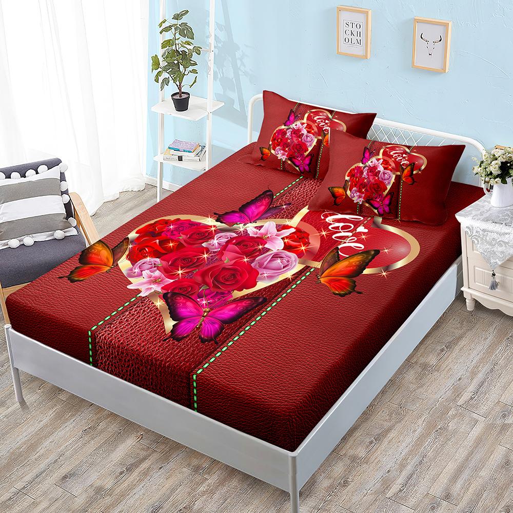 Butterfly Flower Kit, Bed Hat Three-Piece Set, Bed Cover, Pillowcase, Mattress Protective Cover.