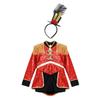 Girls Circus Drummer Costume Long Sleeve Sequined Bodysuit Fringe Epaulet Shoulder Mini Top Hat Accessory