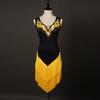 LIUHUO Fringed Latin Dance Dress Rhinestone V-Neck Performance Skirt Ballroom