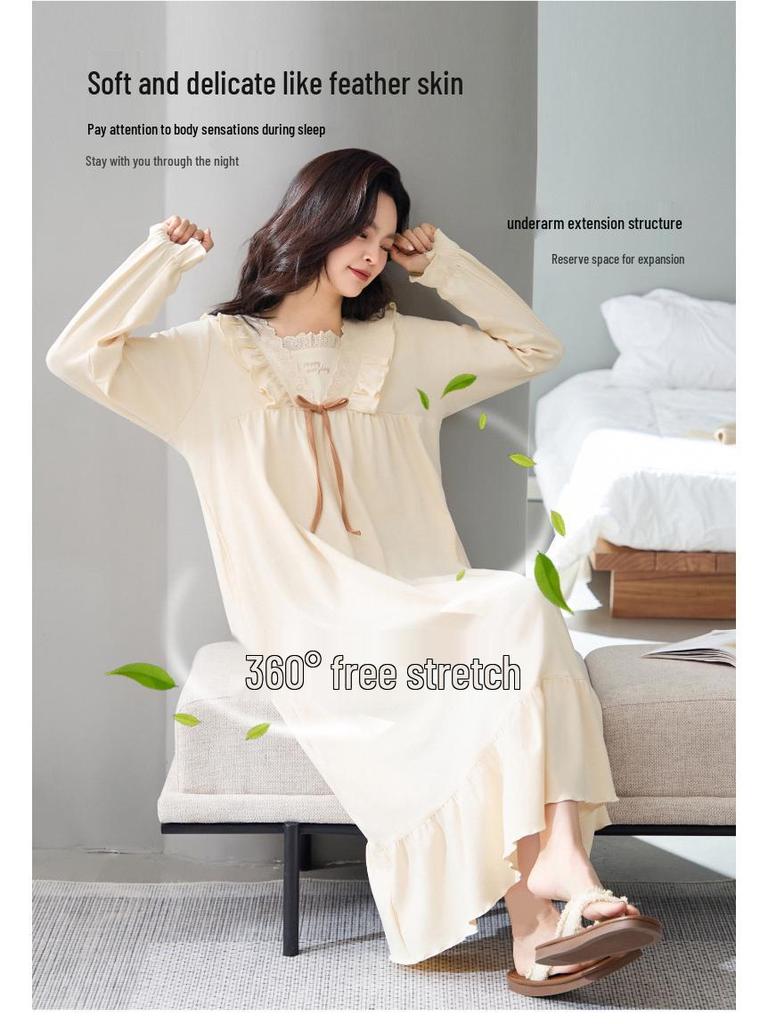 Женская ночная сорочка для беременных из 100% чистого хлопка с антибактериальным эффектом, в корейском стиле, с длинным рукавом - свободного кроя для осени/зимы/весны