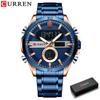 CURREN Модные спортивные золотые мужские цифровые часы с хронографом из нержавеющей стали Luminou наручные часы светодиодные мужские наручные часы для мужчин