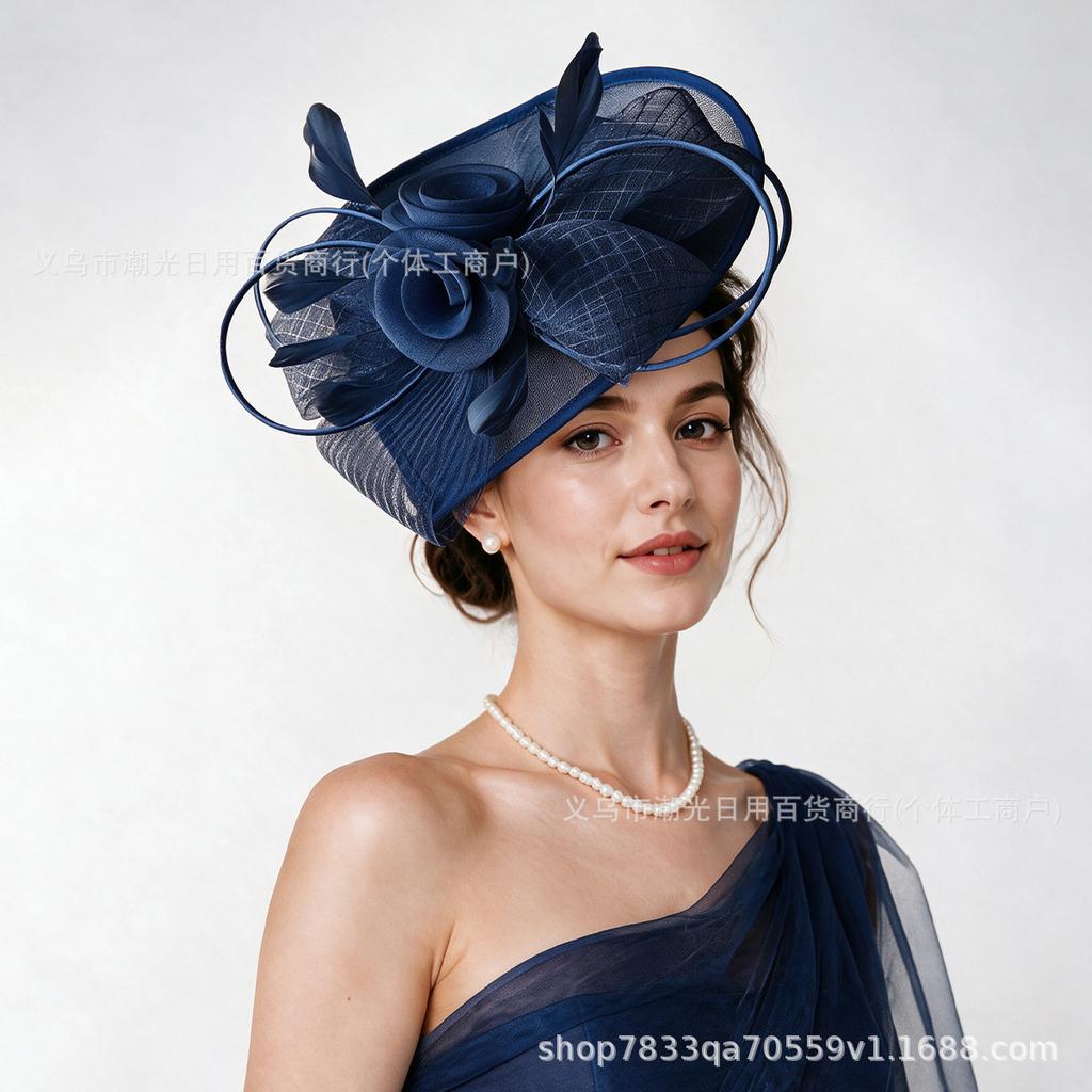 European and American brides, flower imitation hemp feather top hat, headgear, socialites, horse racing festival tea party, exaggerated top hat