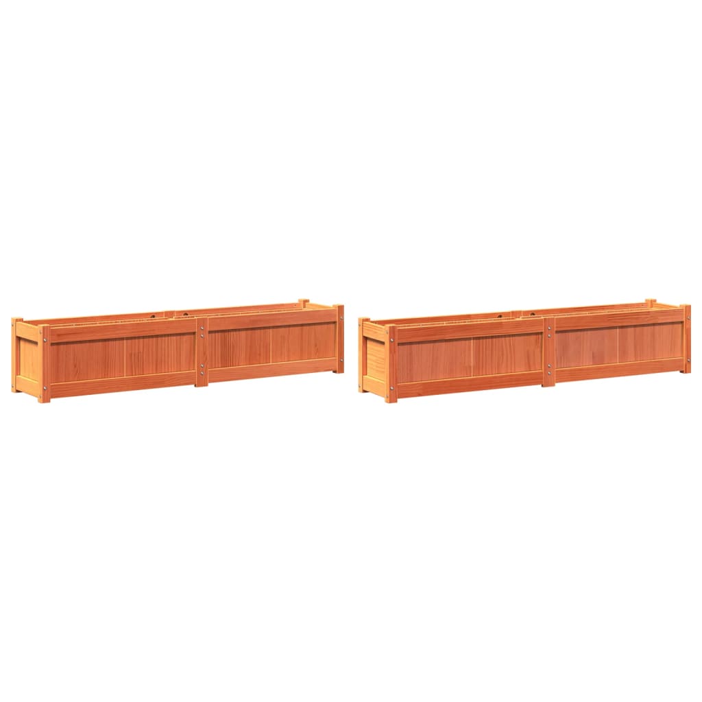 Planters 2 pcs Wax Brown Solid Pine Wood