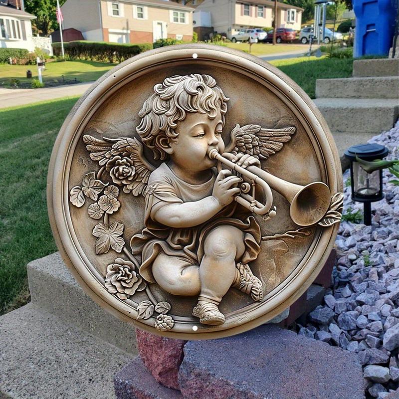 3D рельефный ангел, играющий на трубе, деревянный знак, подходит для гостиной, стены, украшения дома, забавного декора, в качестве подарка
