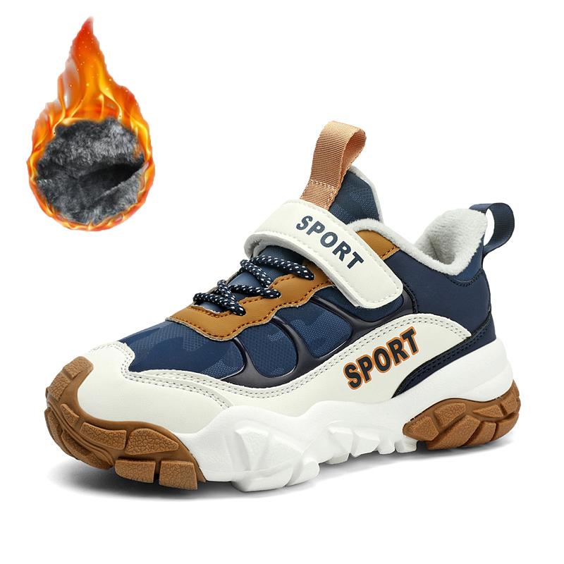 28-39 Детские зимние большие липучки с бархатом теплые модные спортивные и повседневные хлопковые ботинки зимние сапоги