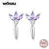 Женские серьги-гвоздики из стерлингового серебра 925 пробы с фиолетовыми листьями, модные серьги-гвоздики с фиолетовым цирконом и растениями, ювелирные украшения