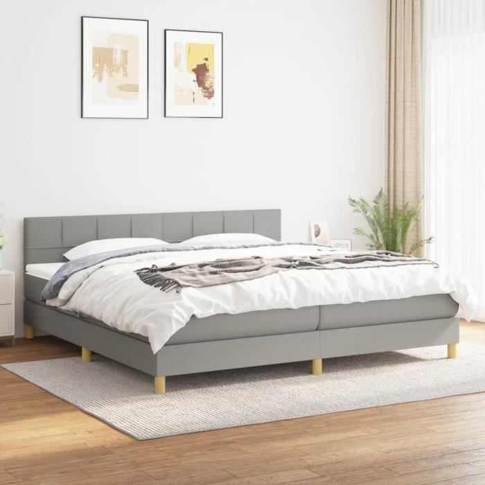 3140641 vidaXL Divan Bed with Mattress Light Grey 200x200cm Fabric