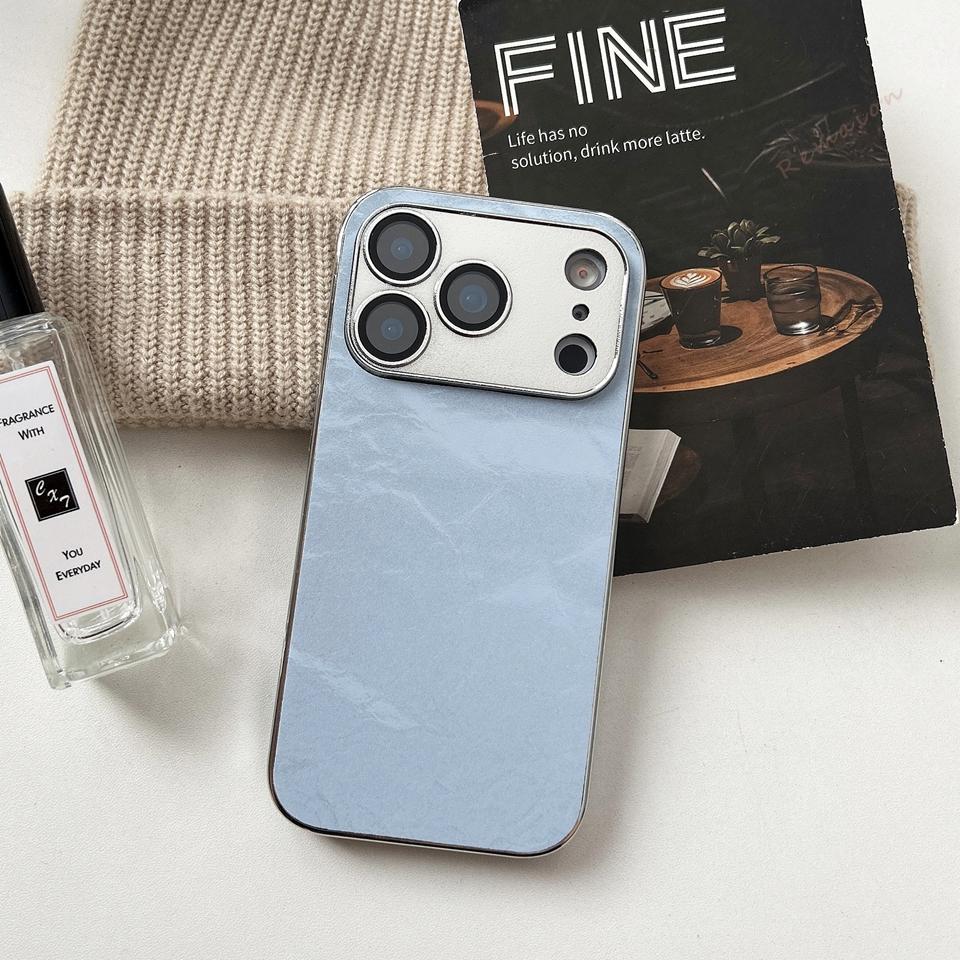 Чехол из plating-кожи для iPhone 17 Air 16 13 14 11 12 15 Pro Max Plus Чехол Защита объектива камеры Жесткая крышка