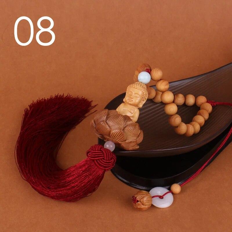Chinese Style Wooden Carved Lotus Buddha Statue Car Pendant Creative Lucky Fortune Jewelry Decor Xmas Charming Car Accessories