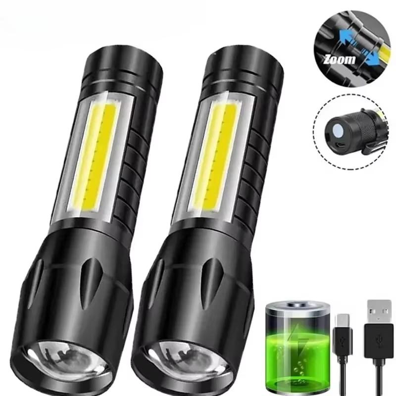 Мини светодиодный кемпинговый фонарик COB+XPE, портативный, с USB-зарядкой, уличный, с регулируемым лучом, тактическая лампа-фонарь с клипсой для ручки