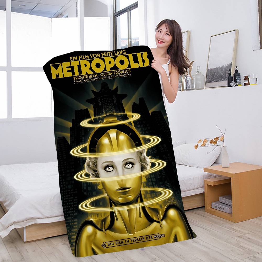 Vintage 80s Metropolis Movie Microfiber Beach Towel Absorbent Quick dry Soft Yoga Swimming Resort Mountain Climbing Towel