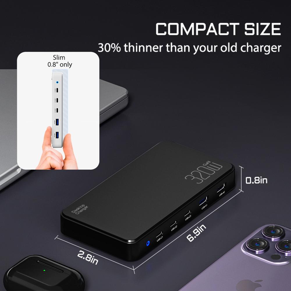 Зарядная станция PD3.0 GaN USB-C мощностью 120 Вт для мобильных телефонов, 5-портовый концентратор для быстрой зарядки, интеллектуальное устройство с несколькими адаптерами для iPhone и т. д.
