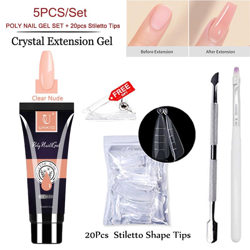 UNKIO Поли-набор для ногтей, УФ-светодиод, быстрое наращивание, наконечник-шпилька, двойной формы, наращивающий гель для ногтей, маникюрный набор, мини-набор для гель-лака