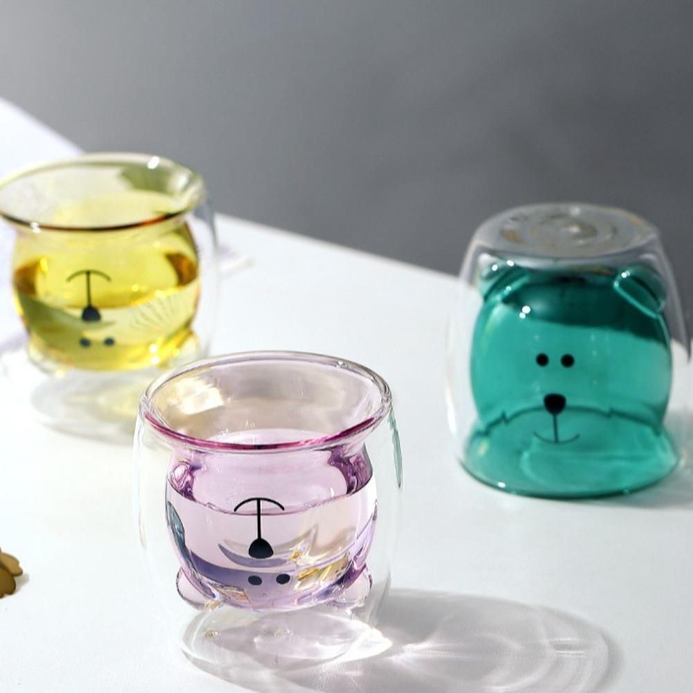 Кружка для кофе из стекла с двойными стенками, мультяшный медведь, бутылка для сока и молока, простая кружка для виски, коктейлей, вина, подарок