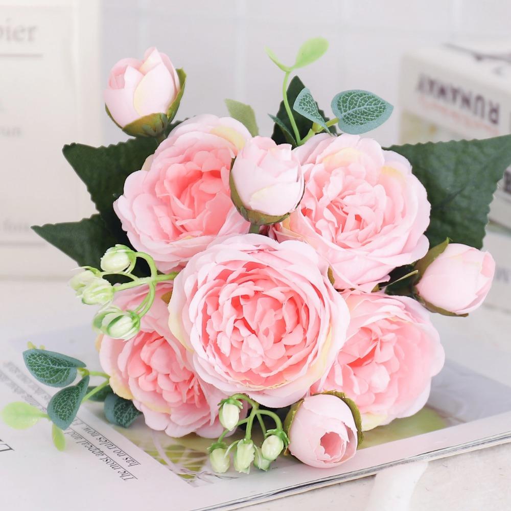Искусственные цветы шелковый пион гортензия для гостиной домашнее украшение свадебный букет невесты роза искусственные растения настольные аксессуары