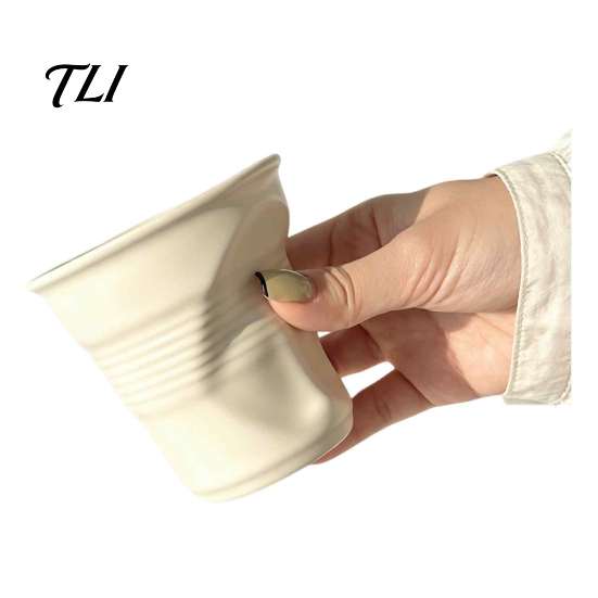 Aesthetic Desktop Decor Ceramic Irregular Pleated Water Cup, Simple Style Dopamine Solid Coffee Mug Color Mug, Decorative Teacup for Home And
