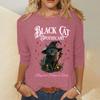 Funny Wizard Cat Print Long Sleeves T Shirts Autumn Fashion O-neck Women's T-shirt 2024 Designer New Women Clothing Pullover