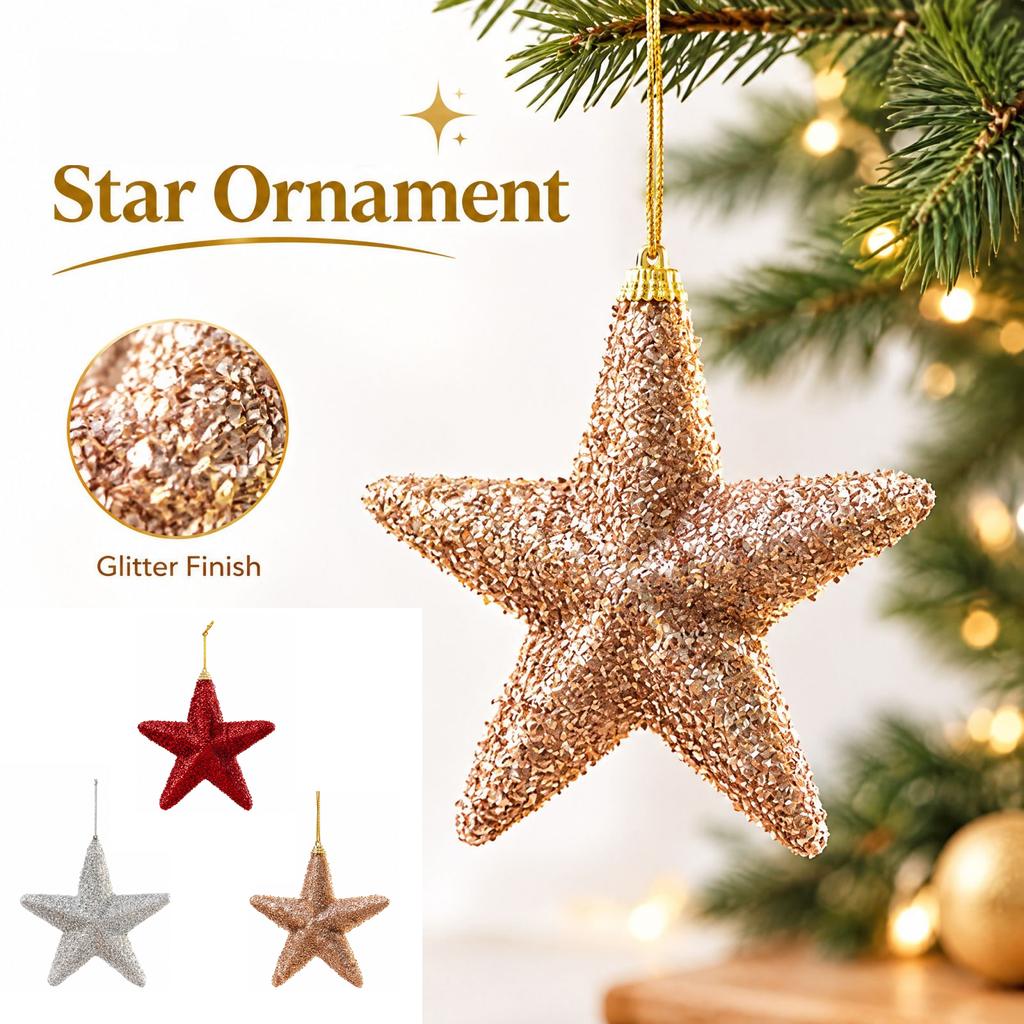 15-Piece Christmas Tree Star Ornaments Set for Holiday Scene Decoration and Display