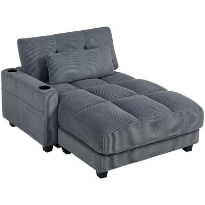 Sofa Bed with Cushions, Foam, Convertible To Bed, Cup Holder, Grey