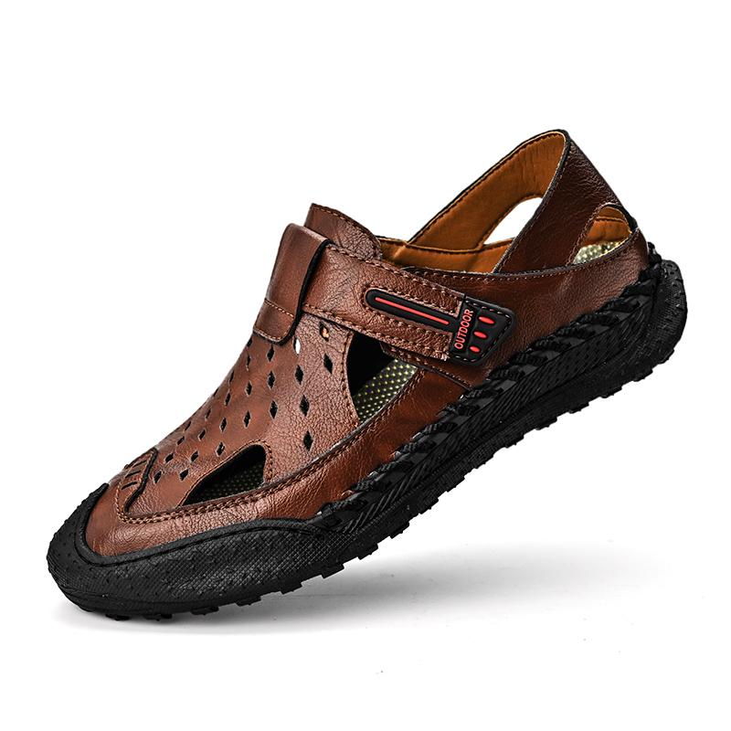 Мужские повседневные дышащие мягкие сандалии из натуральной кожи с ручной строчкой