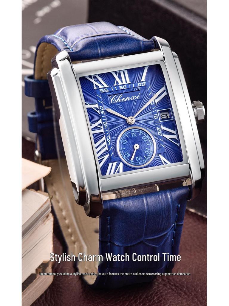 Модные квадратные кварцевые часы Douyin с кожаным ремешком - Бренд Morning Dawn для мужчин