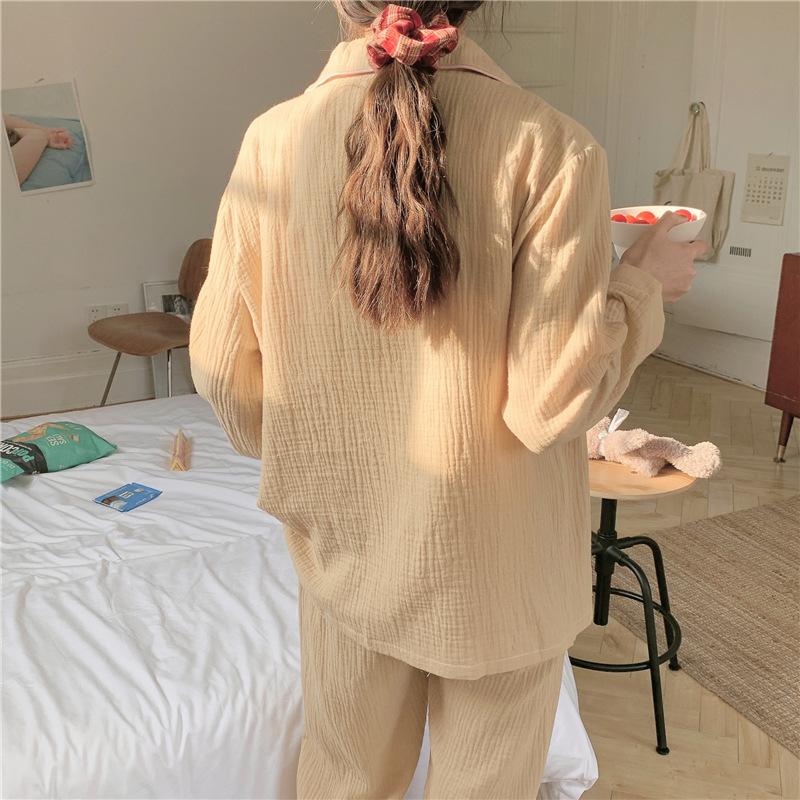 Хлопковые пижамы из пряжи, женские французские винтажные элегантные пижамы, простой кардиган с длинными рукавами, брюки, осенний стиль принцессы, домашняя одежда, домашний костюм из двух предметов
