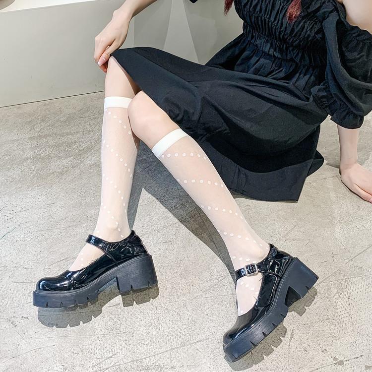 Spring And Summer Twill Jk Girl Lolita Calf Socks Polka Dot Medium Tube Socks White Generation Color Black Stockings Summer