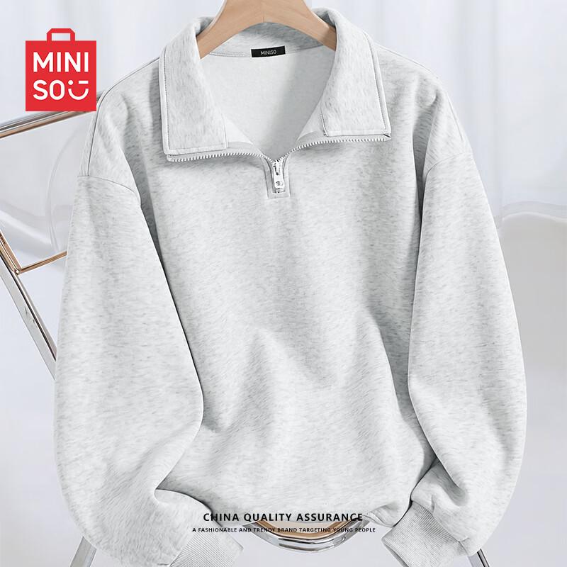 MINISO Men's Pure Color Heavyweight Stand-Up Collar Half-Zip Sweatshirt