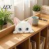 Animal Shaped Shelf Sitters Cute Cat Sitter Ornament, Wooden Peeking Kitten Figurine, Desk Decor 2D Flat Decorative Statue for Desktops And